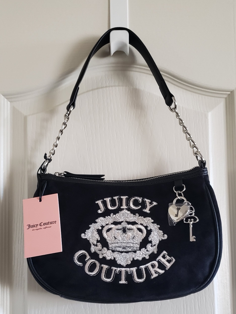 Juicy Couture Falling For Juicy  Shoulder Bag Silver Embroidered Logo & Charms